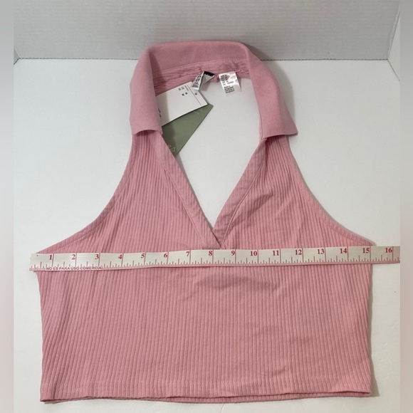H&M NWT Women’s Fitted Crop Top In Soft Pink Size Medium - Picture 2 of 9